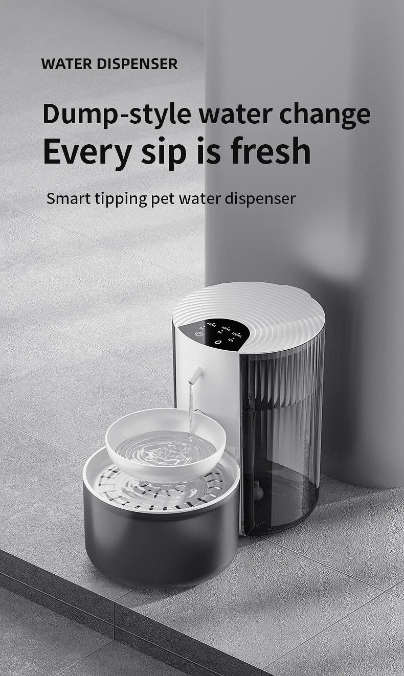 3000ML Pouring Cat Water Dispenser Smart Tilt Design Pet Water Fountain Separate Clean & Dirty Water For Cats and Small Dogs