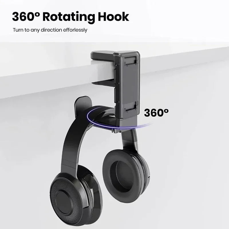 New 2In1 Gaming Headphone Stand Adjustable Desk Edge Hook Gamepad Headset Desk Hanger Rotation Headset Support Earphone Holder
