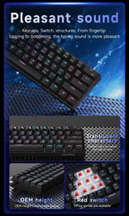 AJAZZ NK61 Wired Gaming Mechanical Keyboard 60% RGB Hot-Swappable 61 Keys Red Switch Mini Keyboard for Gamer PC