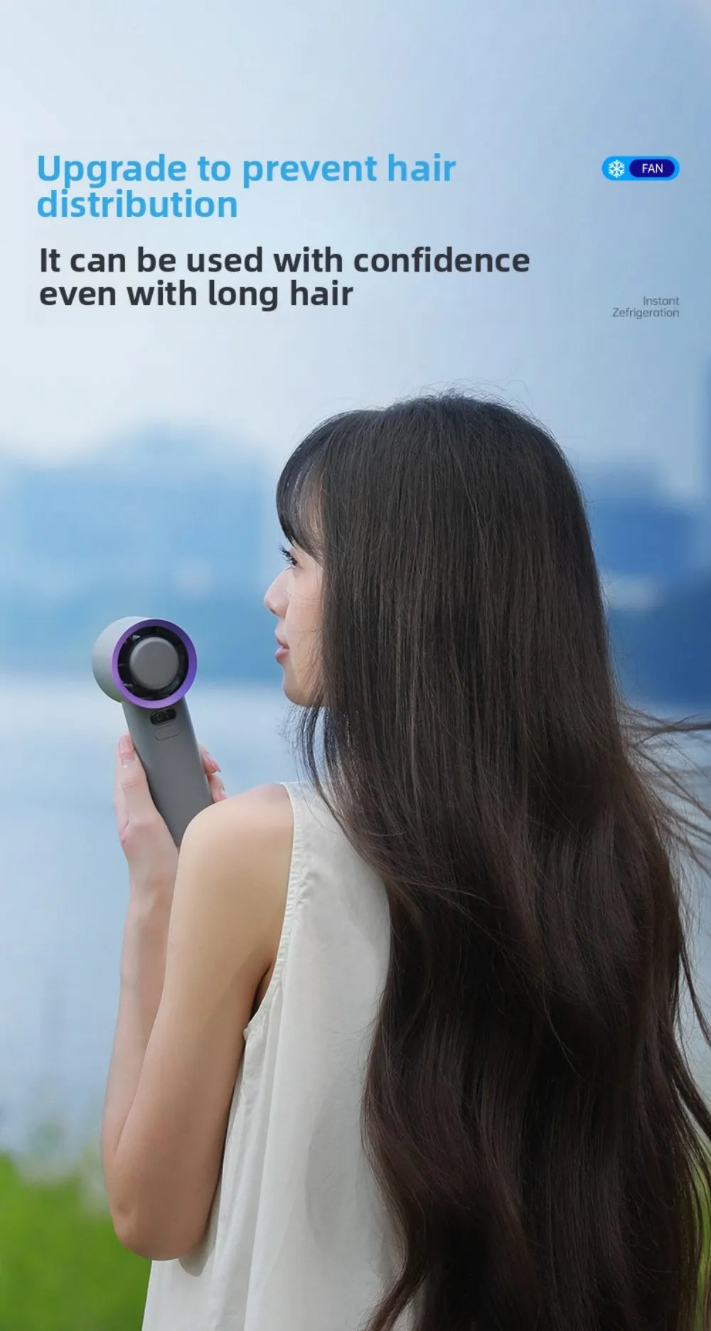 Outdoor Handheld Cold Compress Fan 3600mAh Quite High-speed Cold Air USB Rechargeable Mini Turbo Fan with Lanyard Portable Fan