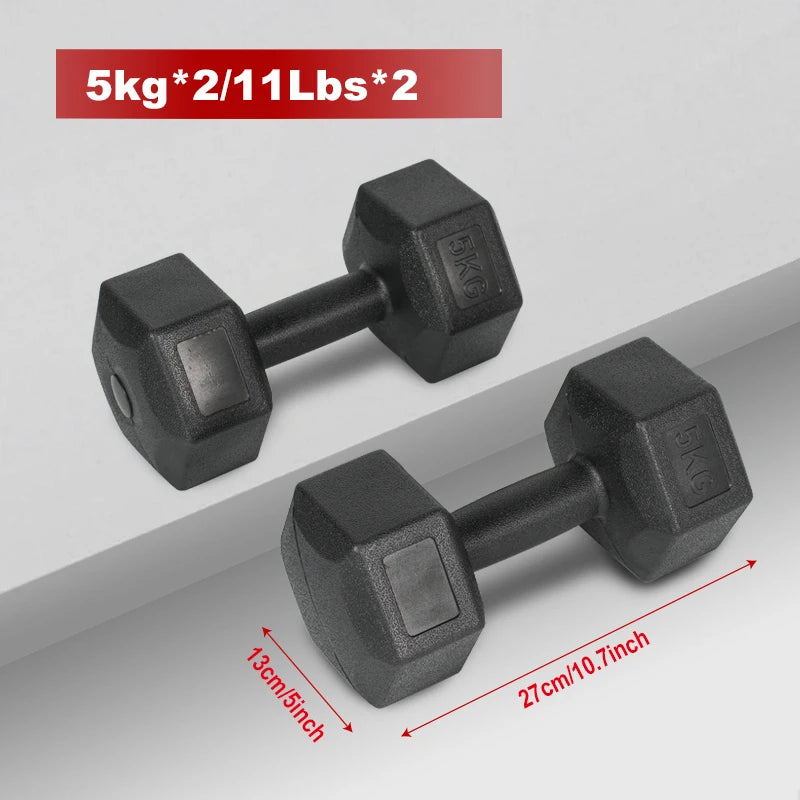 Dumbbell Set, Hexagonal, 2.5kg, 5kg, 7.5kg, 10kg Made of PVC and Iron with Sand, Gym Weights, Non-Slip Handle, Ideal for Strength Training and Home Gym, Ergonomic Fitness Weights