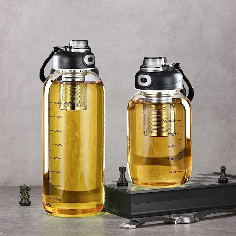 800/2500ml Large Glass Water Bottle with Lock Lid and Direct Drink Spout, Reusable Sports Water Bottle for Gym, Home, and Outdoor Use.