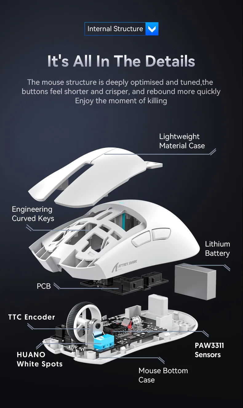 Attack Shark X11SE X11 PAW3311 Bluetooth Mouse, Tri-mode connectivity, Magnetic charging dock, Touchscreen, Ultralight gaming mouse
