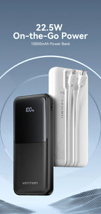 Vention 10000mAh Power Bank — 22.5W com Cabo USB‑C Integrado