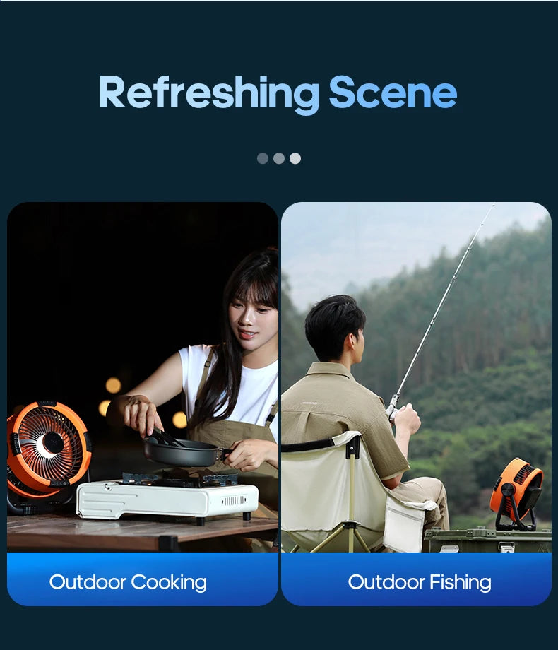 Portable 6 in 1 Outdoor Camping Fan 20000mAh Rechargeable Wireless Tent Ceiling Fan 4 Speed ​​Adjustment LED Lighting Power Bank