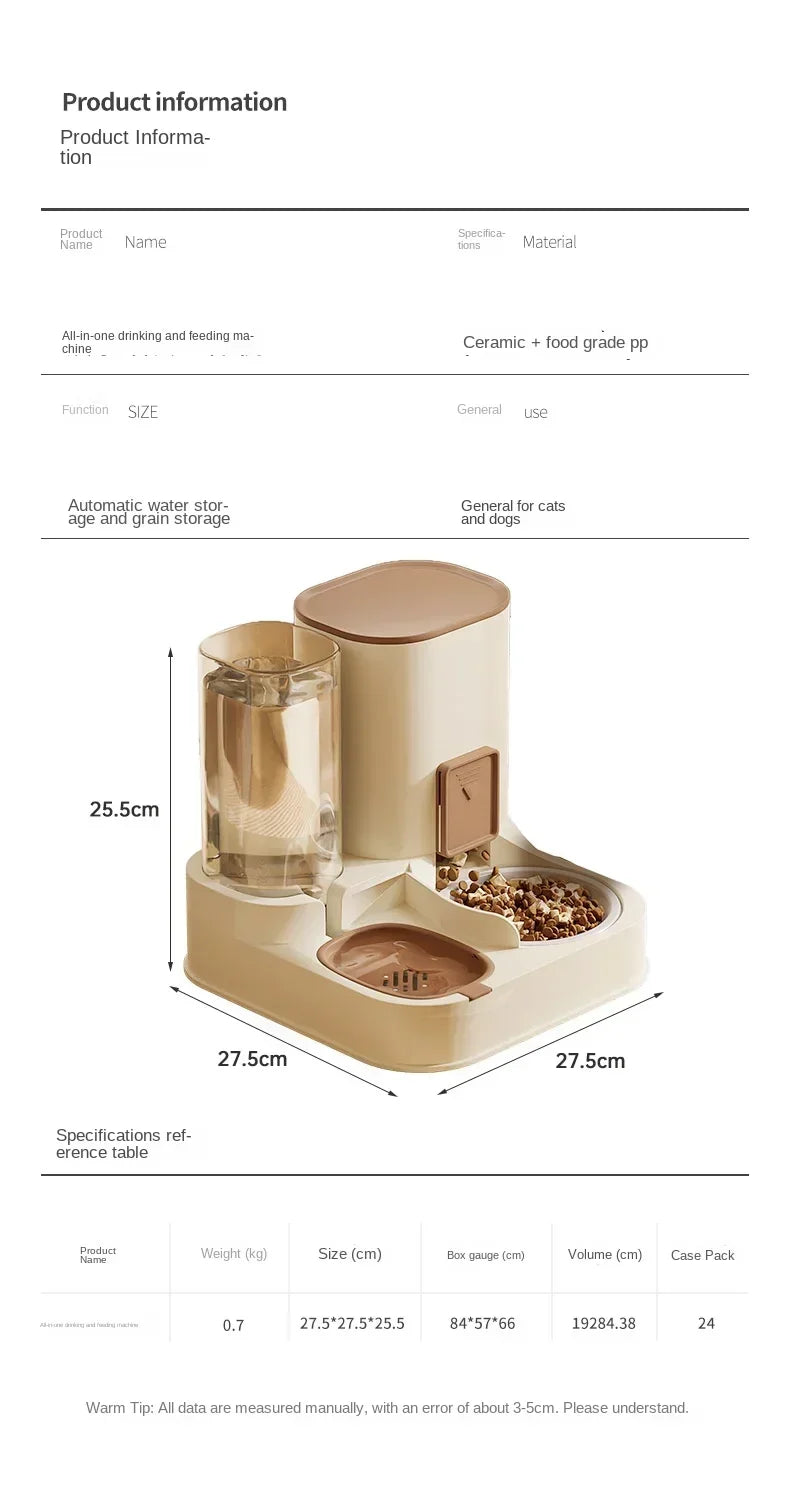 New Automatic Feeder Cat Dog Food Bowl with Water Fountain Dry Wet Separation Pet Puppy Kitten Food Storage Dispenser Container