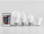 1-10PCS Smart RGBW LED Bulb Spotlight E27 E14 B22 GU10 6W 10W with infrared remote control suitable for colorful home lighting.