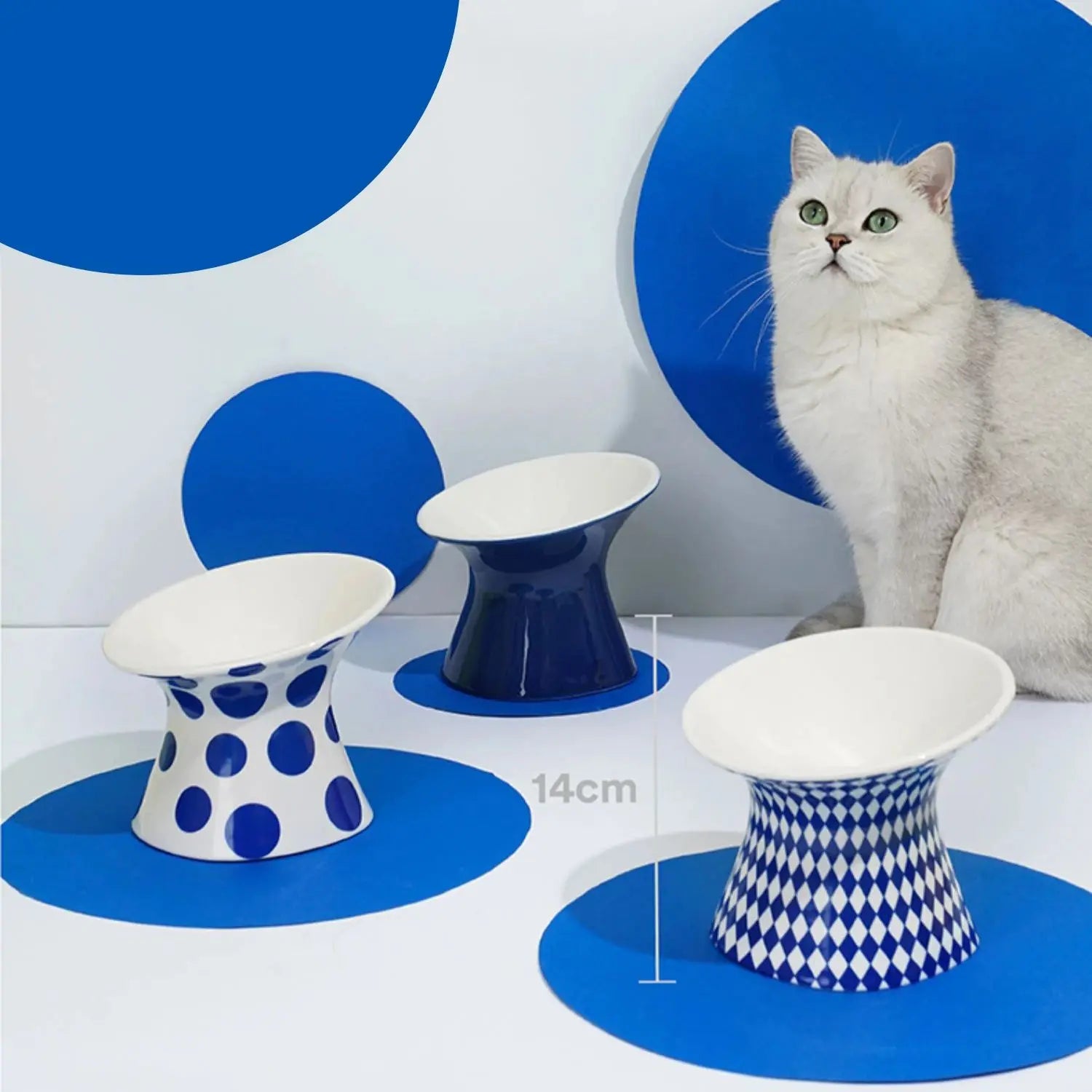 Ceramic Cat and Dog Bowls, Anti-Tip Pet Food Dishes Elevated base design protects cats' necks, suitable for small dogs and cats