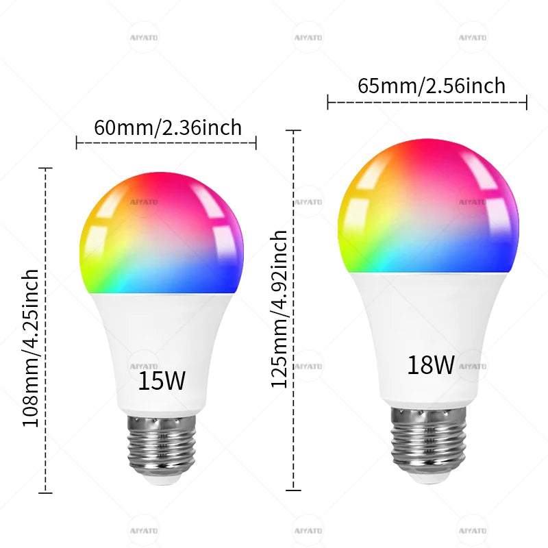 15W 18W E27 Tuya Bluetooth Smart Bulb 110V 220V LED RGBCW Light APP Control Timing Smart Life APP Adjust Music Rhythm