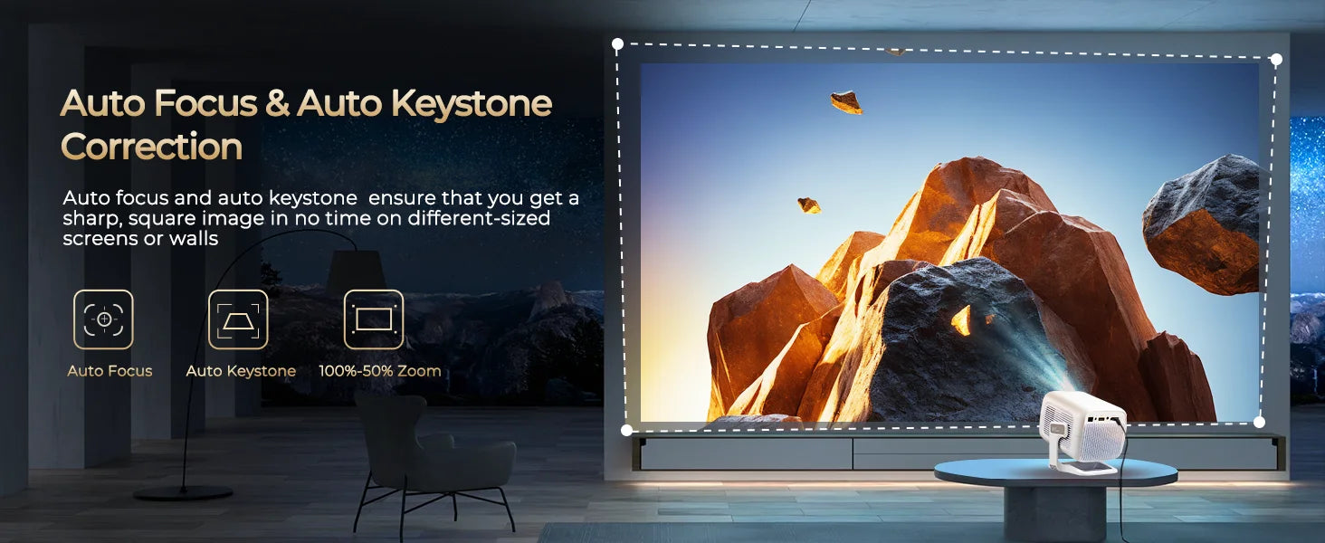 Projetor 4K LynCast X3AQ — 500 ANSI, Auto Focus, Android 11, WiFi6