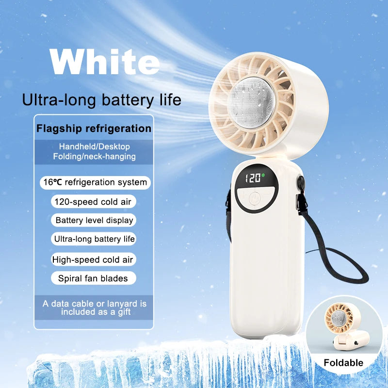 Outdoor Handheld Cold Compress Fan 3600mAh Quite High-speed Cold Air USB Rechargeable Mini Turbo Fan with Lanyard Portable Fan