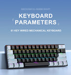 APAYADO K61 Mini Mechanical Keyboard,Wired,61 Keys,Phantom RGB, Black/White Red/Blue Mechanical Switch for Gaming,60% Portable