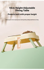 Foldable Stainless Steel Elevated Pet Bowl - Dual Dish Non-Slip Anti-Tip Raised Feeder with Neck Support for Cats Dogs