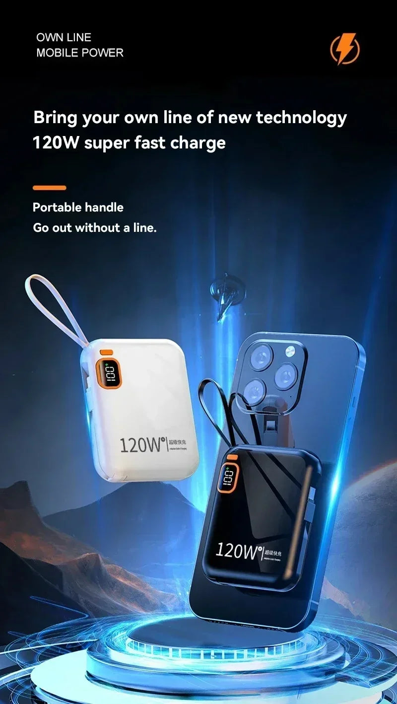 2025 New MINI 10000mAh Portable PD 120W Power Bank Two-Way Fast Charger Mini Powerbank for iPhone Xiaomi Samsung