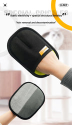 2 in 1 Pet Hair Removal Mitts for Cats Dogs Electrostatic Grooming Glove Reusable Washable with Lint Roller Brush Safe Non Toxic
