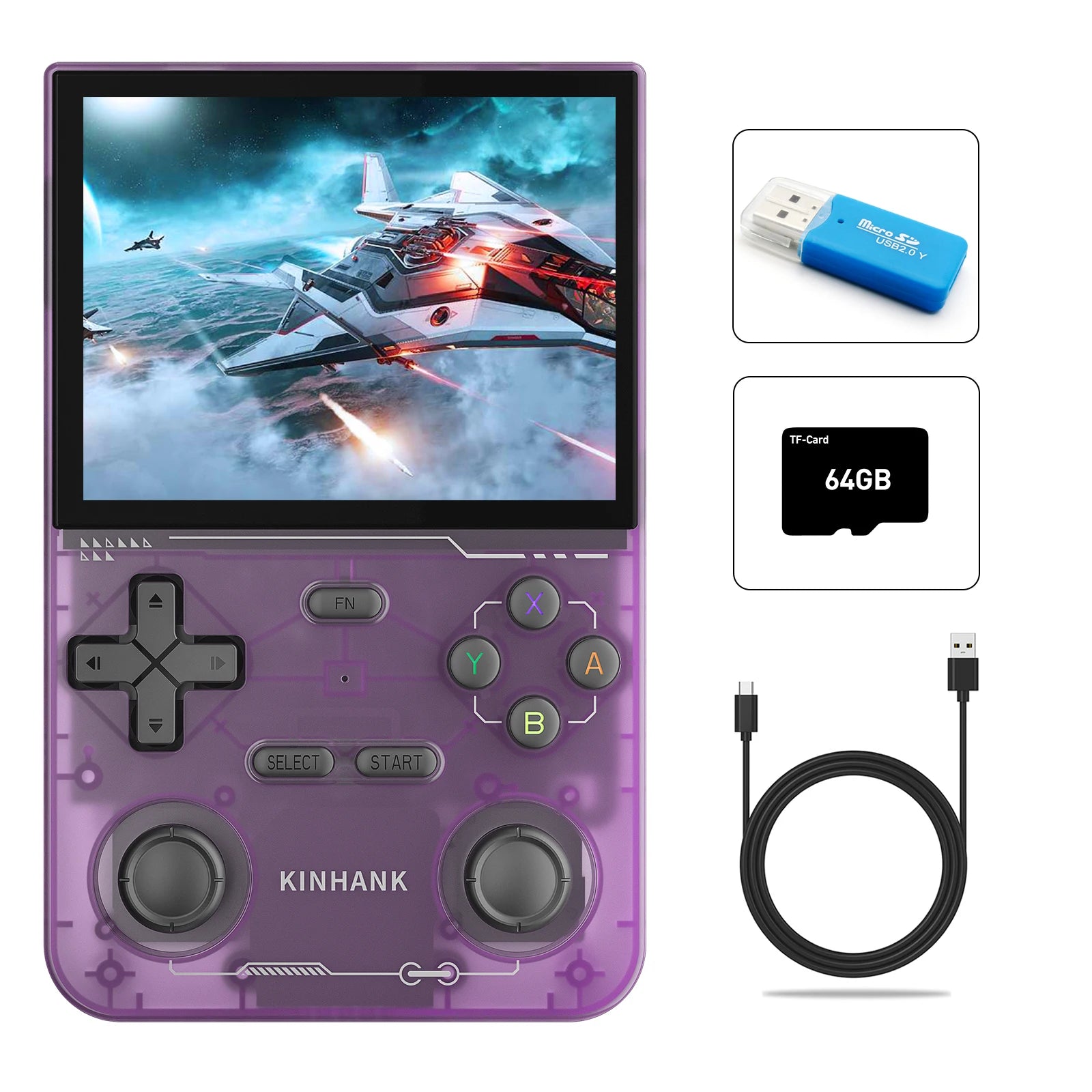 KINHANK Open Source K36 Retro Handheld Video Game Console with 16,000 Games Emulator for PS1/PSP/DC/N64/SS, 3.5-inch IPS Screen