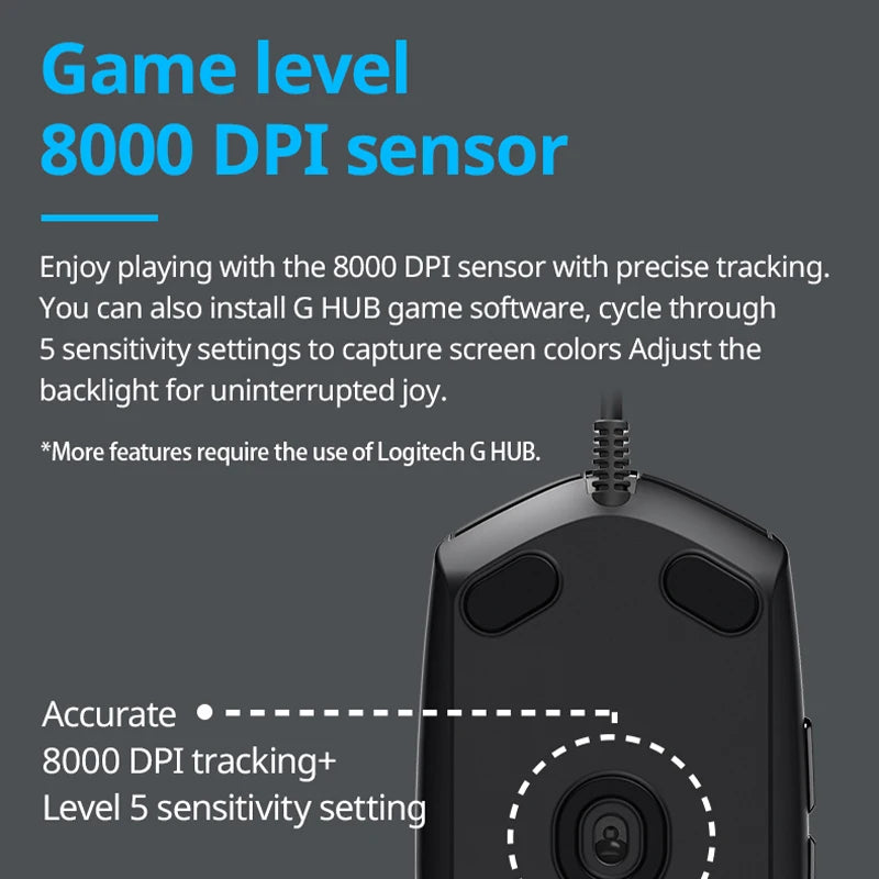 Logitech G102 Mouse Original Ergonomic Mouse Optical 8000DPI 16.8M Color LED Customizing 6 Buttons Wired Pc Gaming Accessories