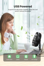 Ventoinha GAIATOP de Mesa — USB, 3 Velocidades, Silenciosa, Ajuste 90°