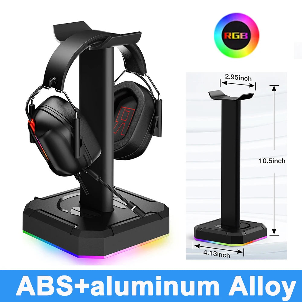 Desktop Gaming Headset Hanger Bracket RGB Headphone Holder Stand with 2 USB Charger Ports Headphone Rack for PUBG Computer Gamer