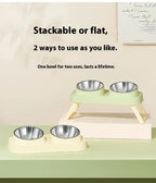 Foldable Stainless Steel Elevated Pet Bowl - Dual Dish Non-Slip Anti-Tip Raised Feeder with Neck Support for Cats Dogs