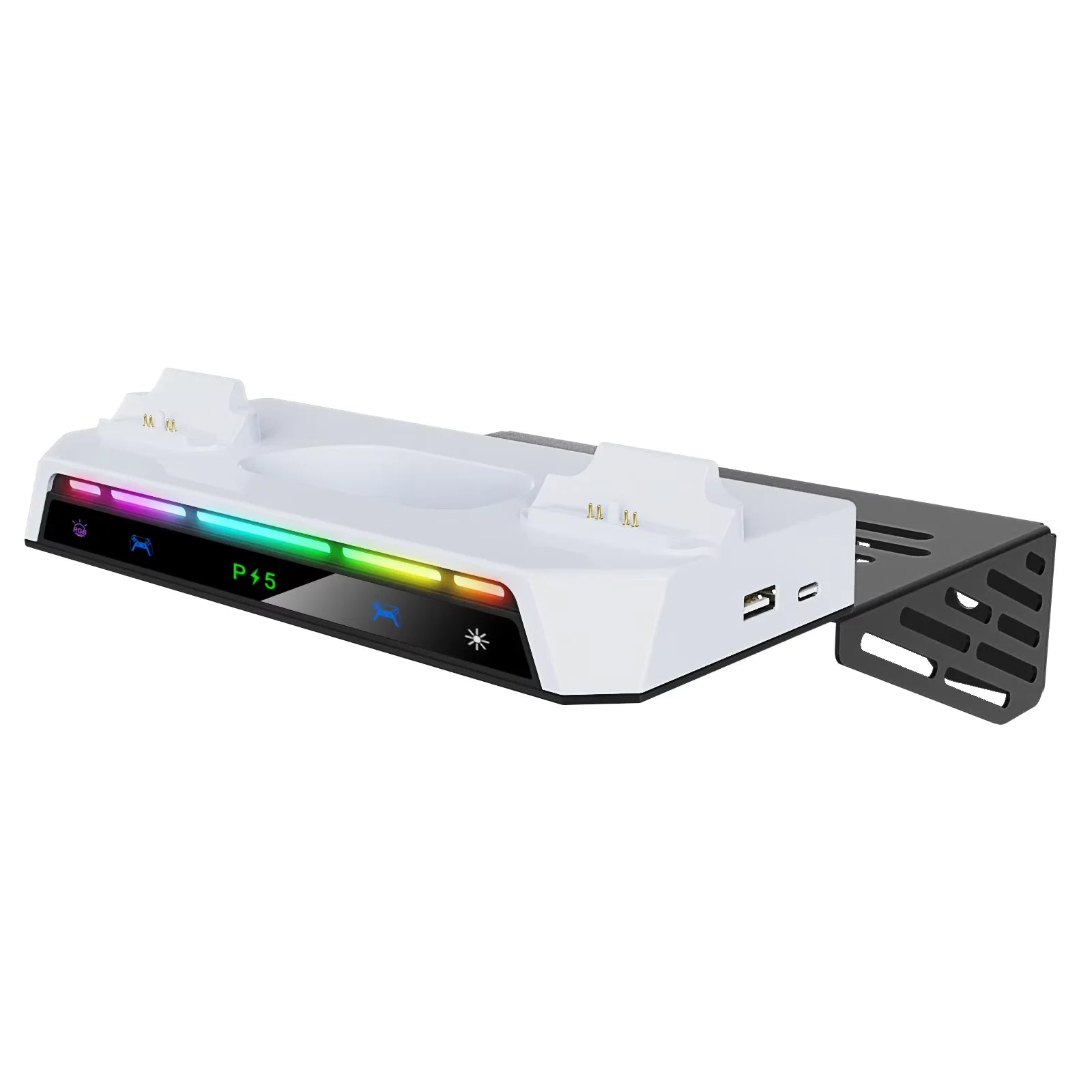 Wall Mount Kit For PS5/ Pro/ Slim Console with RGB Light Charging Station Headset Hanger For PS5 Accessories Dual Controller