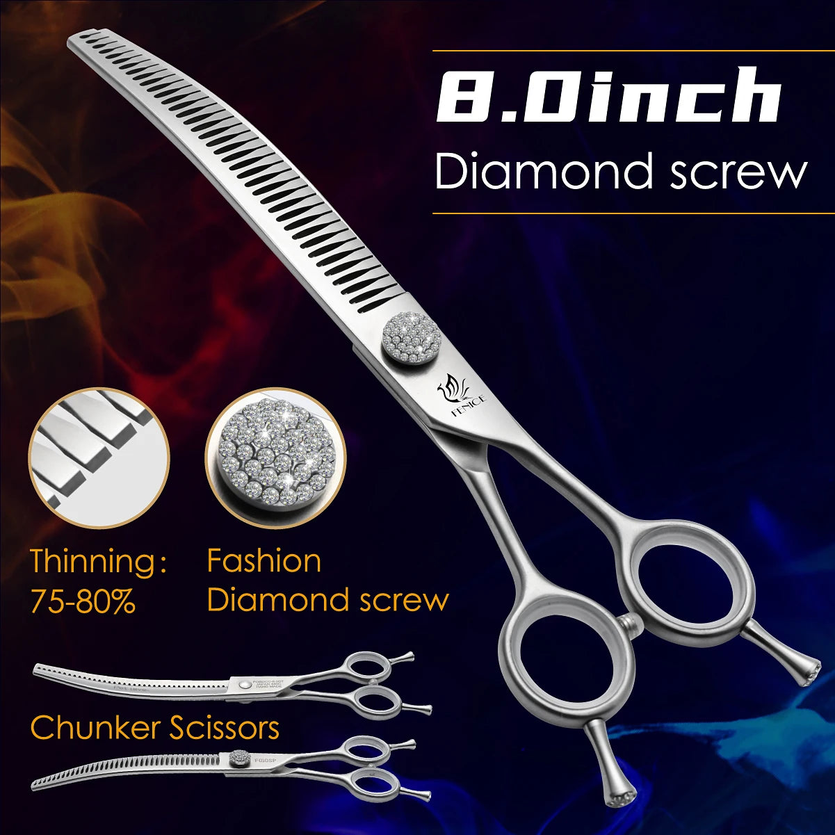 Fenice 7.0/7.5 inch Professional Dog Grooming Shears Curved Thinning Scissors for Dog Face Body Cutiing JP 440C High Quality
