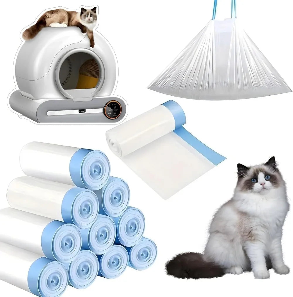 Tonepie Self-Cleaning Cat Litter Box Poop Bags Drawstring Closure for Tonepie Cat Toilet Pet Supplies Only 10 Rolls Garbage Bags