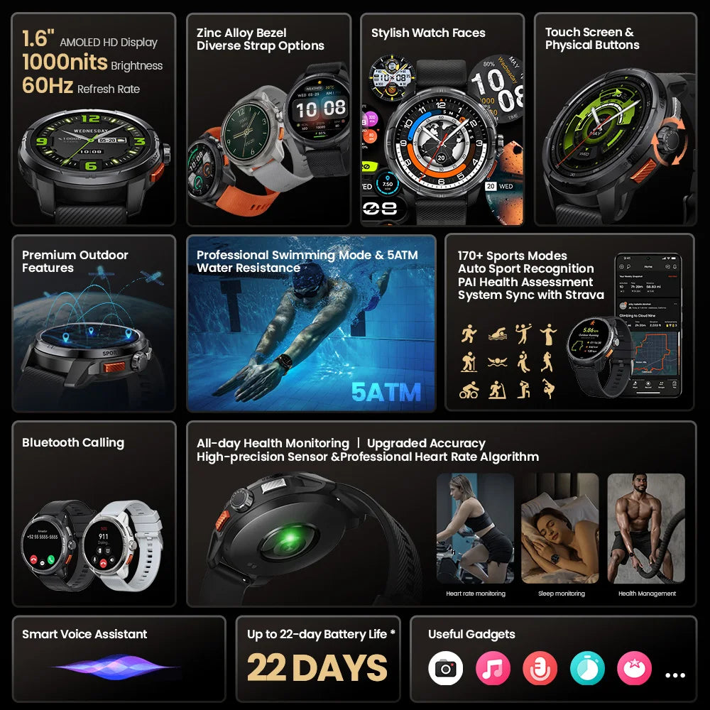 HAYLOU Solar Ultra GPS – AMOLED HD, Resistência 5ATM e Conectividade Total