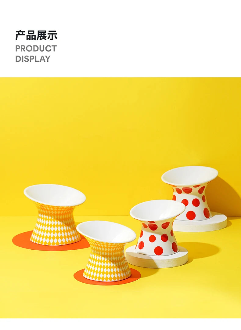 Ceramic Cat and Dog Bowls, Anti-Tip Pet Food Dishes Elevated base design protects cats' necks, suitable for small dogs and cats