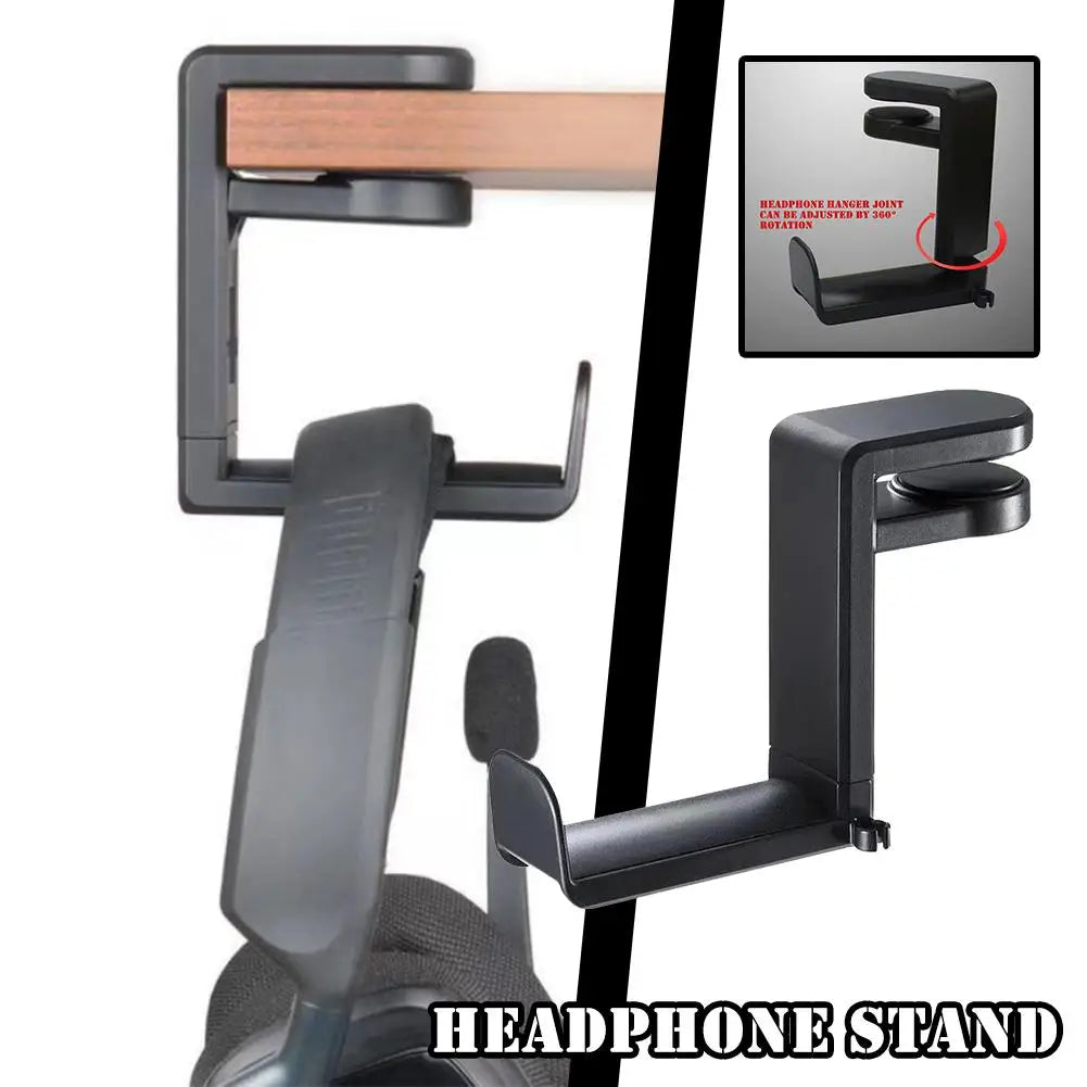 PC Gaming Headphone Stand Headset Hook Holder, Hanger Mount With Adjustable 360° Rotating Arm Clamp, Desk Mount Universal Bag