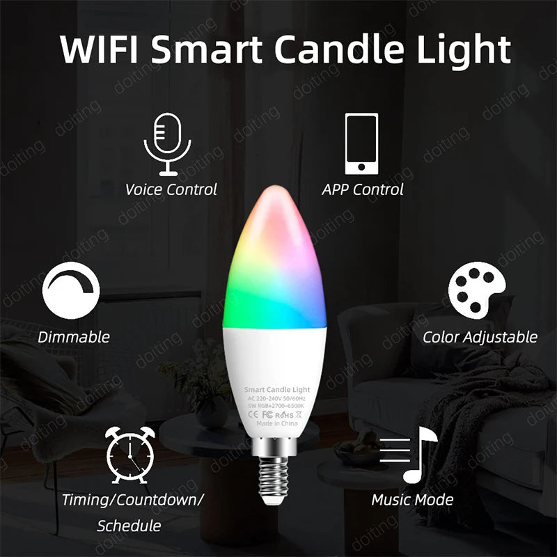 Lâmpada Smart E14 RGB Tuya Wi‑Fi/Bluetooth com Controlo por Voz