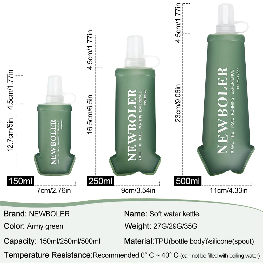 Garrafa Soft Flask 150/250/300/500ml – Dobrável em TPU para Corrida e Outdoor