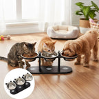 Elevated Cat Food Bowl with Black Wooden Support Frame. Steel-Free Cat Bowls, 15° Stand Sloped Feeding & Watering Supplies.