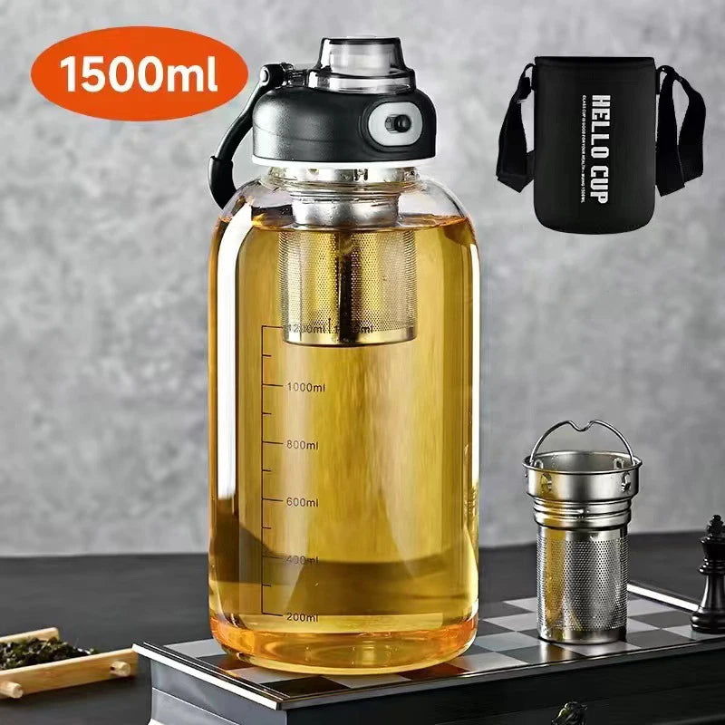 800/2500ml Large Glass Water Bottle with Lock Lid and Direct Drink Spout, Reusable Sports Water Bottle for Gym, Home, and Outdoor Use.