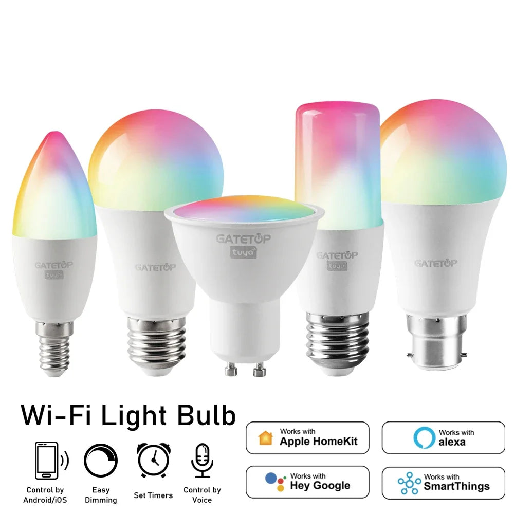 RGB Smart LED Bulb Dimmable Tuya Gu10 C37 A60 T37 E14 E27 B22 Light Wifi Magic Lamp AC 110V 220V Works with Alexa Google Home