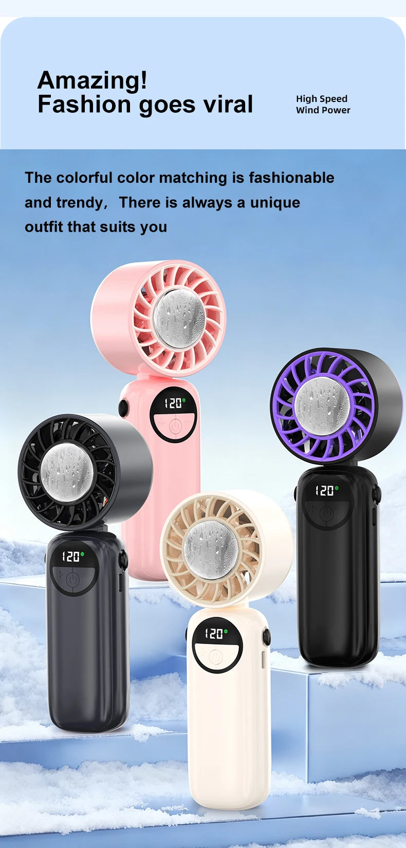 Outdoor Handheld Cold Compress Fan 3600mAh Quite High-speed Cold Air USB Rechargeable Mini Turbo Fan with Lanyard Portable Fan