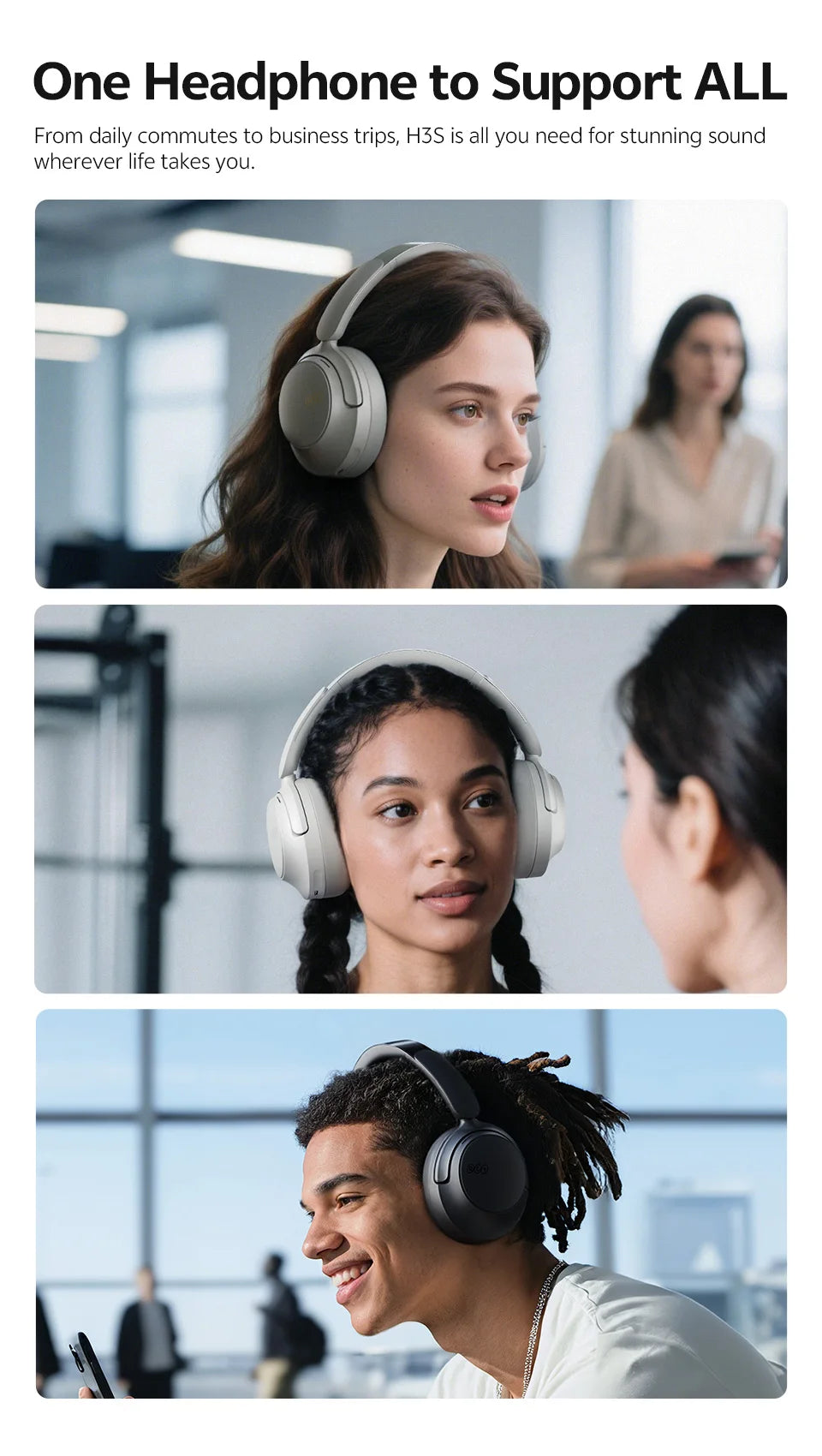 QCY H3S -56dB Adaptive ANC Over Ear Headphone Hi-Res LDAC Spatial Sound Wireless Earphone Bluetooth 6.0 Dual Driver 102H Headset