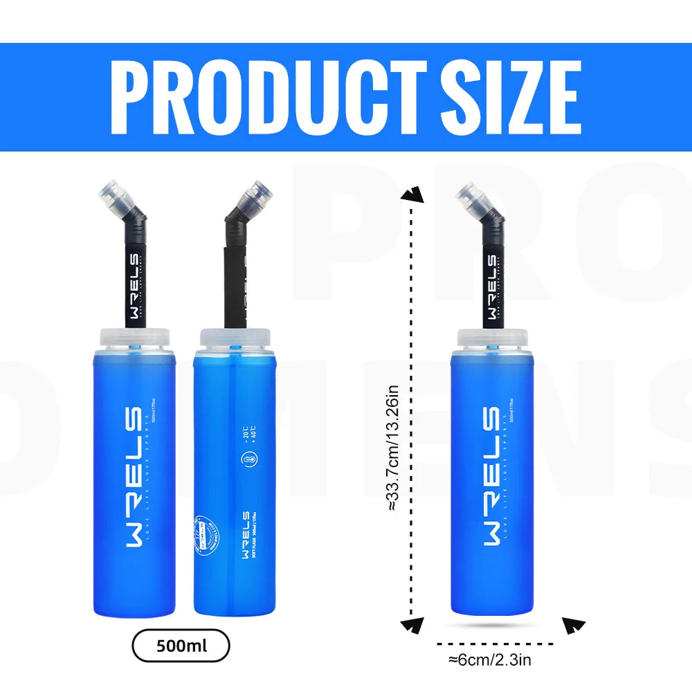 WRELS TPU Collapsible Soft Water Bottle for Hydration Pack Soft Flask Folding Water Bottles BPA-Free Sports Running Bottles