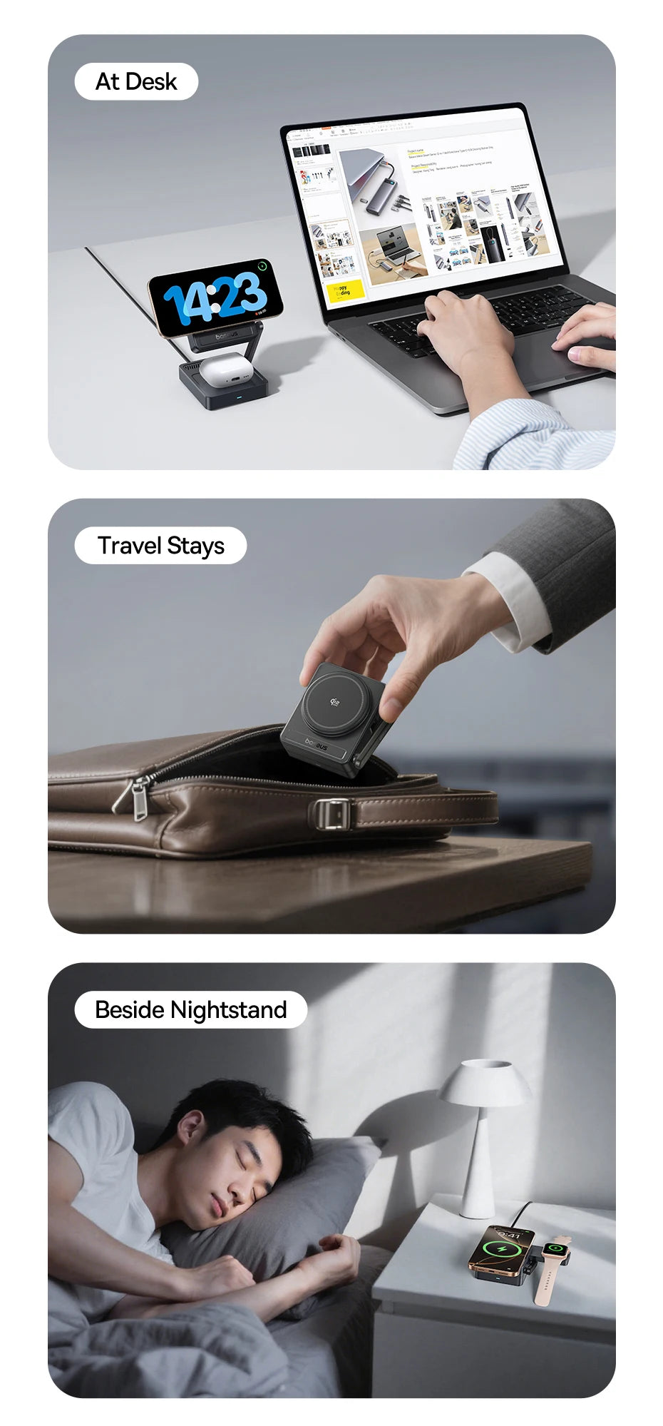 Baseus 3-in-1 Magnetic Wireless Charger Qi2.2 25W Fast Charging for iPhone 17 16 15 14 Apple Watch Earbuds AirPods Pro iWatch