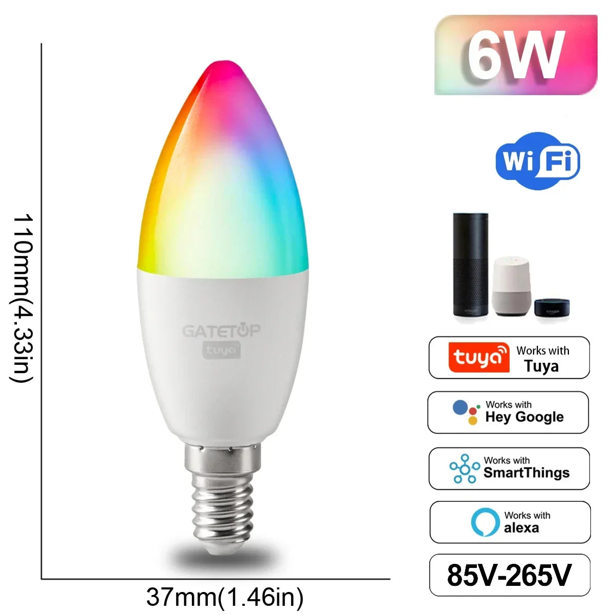 RGB Smart LED Bulb Dimmable Tuya Gu10 C37 A60 T37 E14 E27 B22 Light Wifi Magic Lamp AC 110V 220V Works with Alexa Google Home