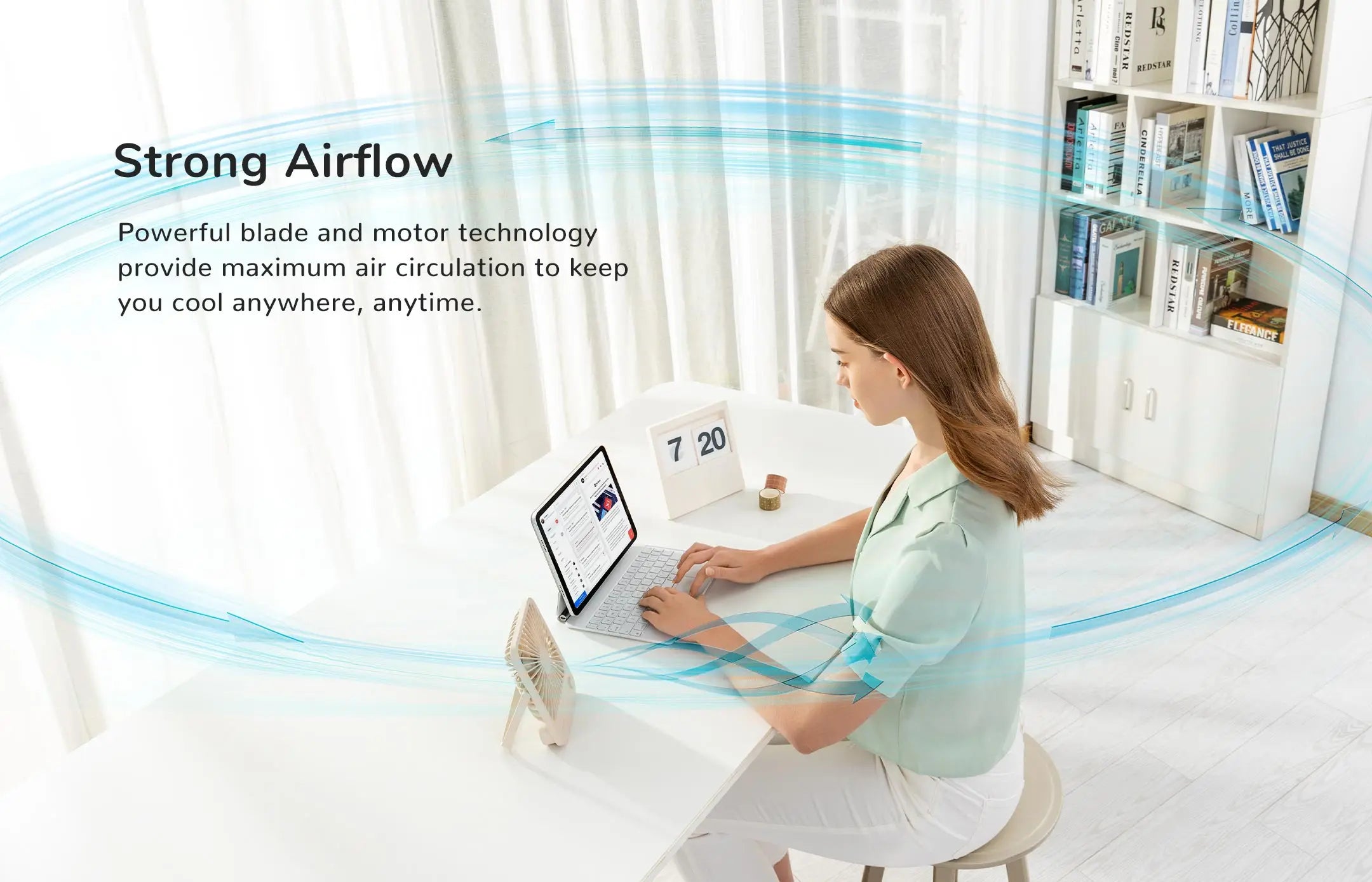 Ventoinha JISULIFE de Mesa — USB, 4 Velocidades, Ultra Silenciosa e Portátil