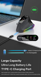 JOMAA Backlit Bluetooth Wireless Vertical Mouse With OLED Screen Rechargeable USB Wired Gaming Mouse 24000DPI Speed ​​Roller