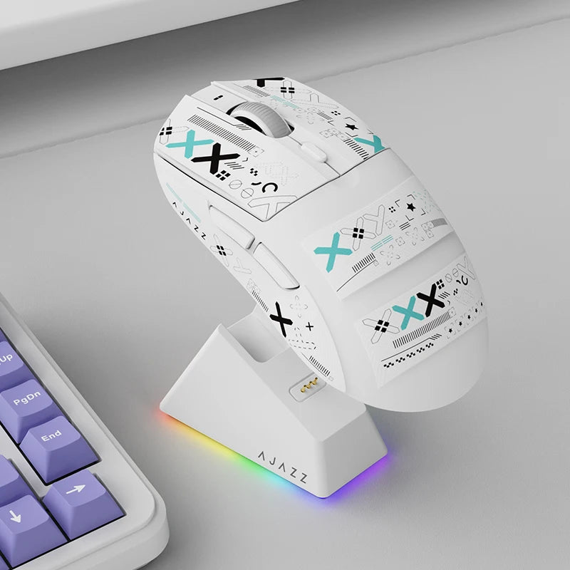 AJ139-V2-MC Tri-mode Wired/2.4GHz /BT Wireless Gaming Mouse with Magnetic Charging Base PAW3311 Gaming Chipset 12000DPI Max