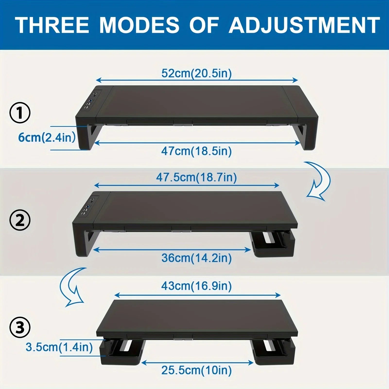 Monitor Stand Riser, With Foldable, Height Adjustable Computer Stand, Desk Shelf Riser with Storage Drawer & Tablet Phone