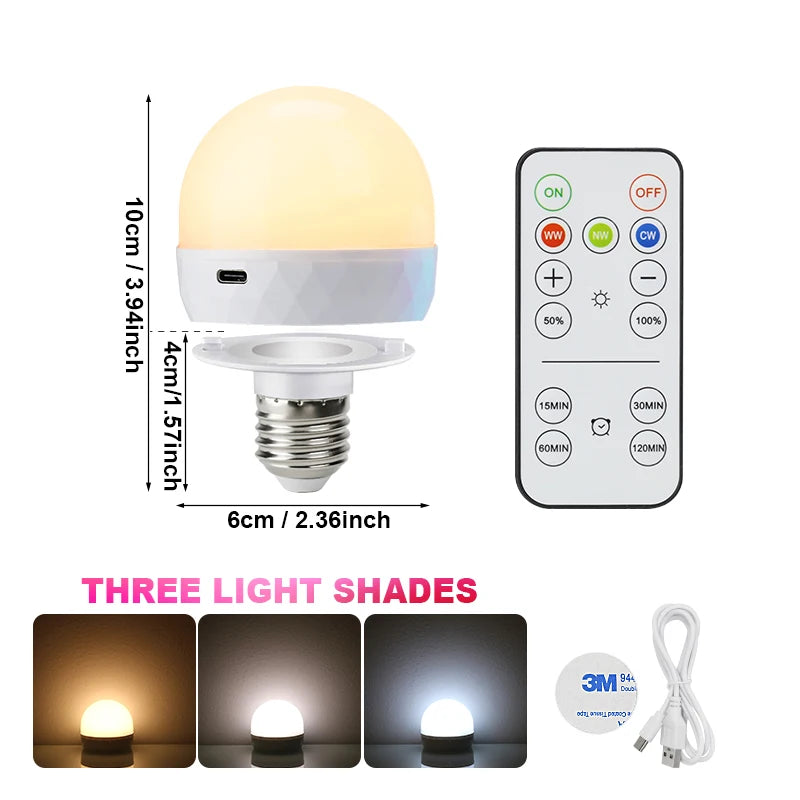 RGB LED Light Bulb USB 5V Charging Smart Remote Control Dimmable For Bedroom Bedside Living Room Bar LED Lighting Fixtures