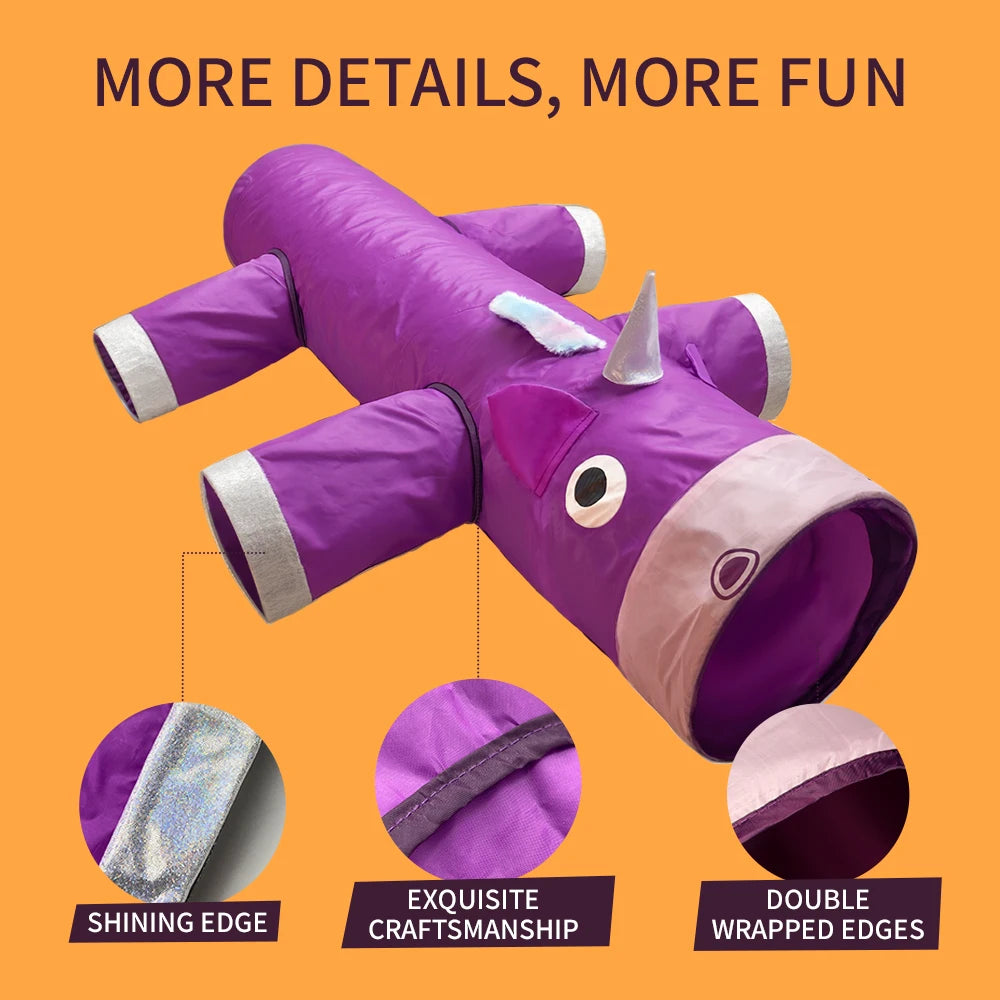 Christmas Gifts Cat Tunnel Toy, Large collapsible cat and dog tunnel toys, 6 entrances and exits design, unique unicorn shape