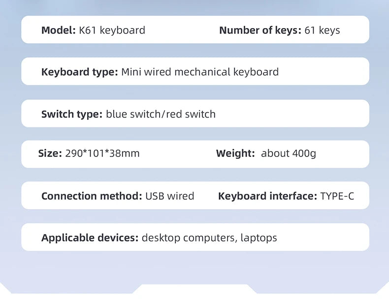APAYADO K61 Mini Mechanical Keyboard,Wired,61 Keys,Phantom RGB, Black/White Red/Blue Mechanical Switch for Gaming,60% Portable