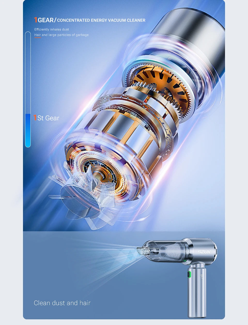 Aspirador Portátil szuk Sem Fios SZUK 180000PA para Carro e Casa