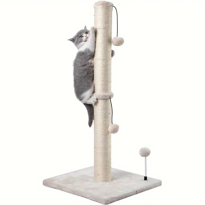 34 Inch Post High Cat Scratching Post Premium Basic Cat Scratching Indoor Sisal Scratching Post Tree Strap Hanging Ball for Adult Cat