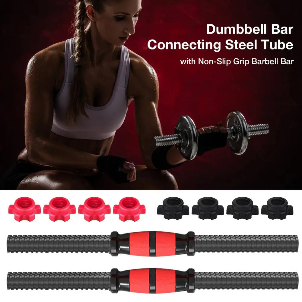 1 Pair 35cm Dumbbell Bar, Barbell Bars, Dumbbell Connecting Steel Tube with Standard Non-Slip Grip Surfaces and Spinlock Collars